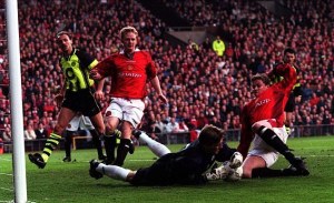 Manchester United lose to Dortmund in 1997, when only 5 English clubs occupied the top 50 spaces in Europe.